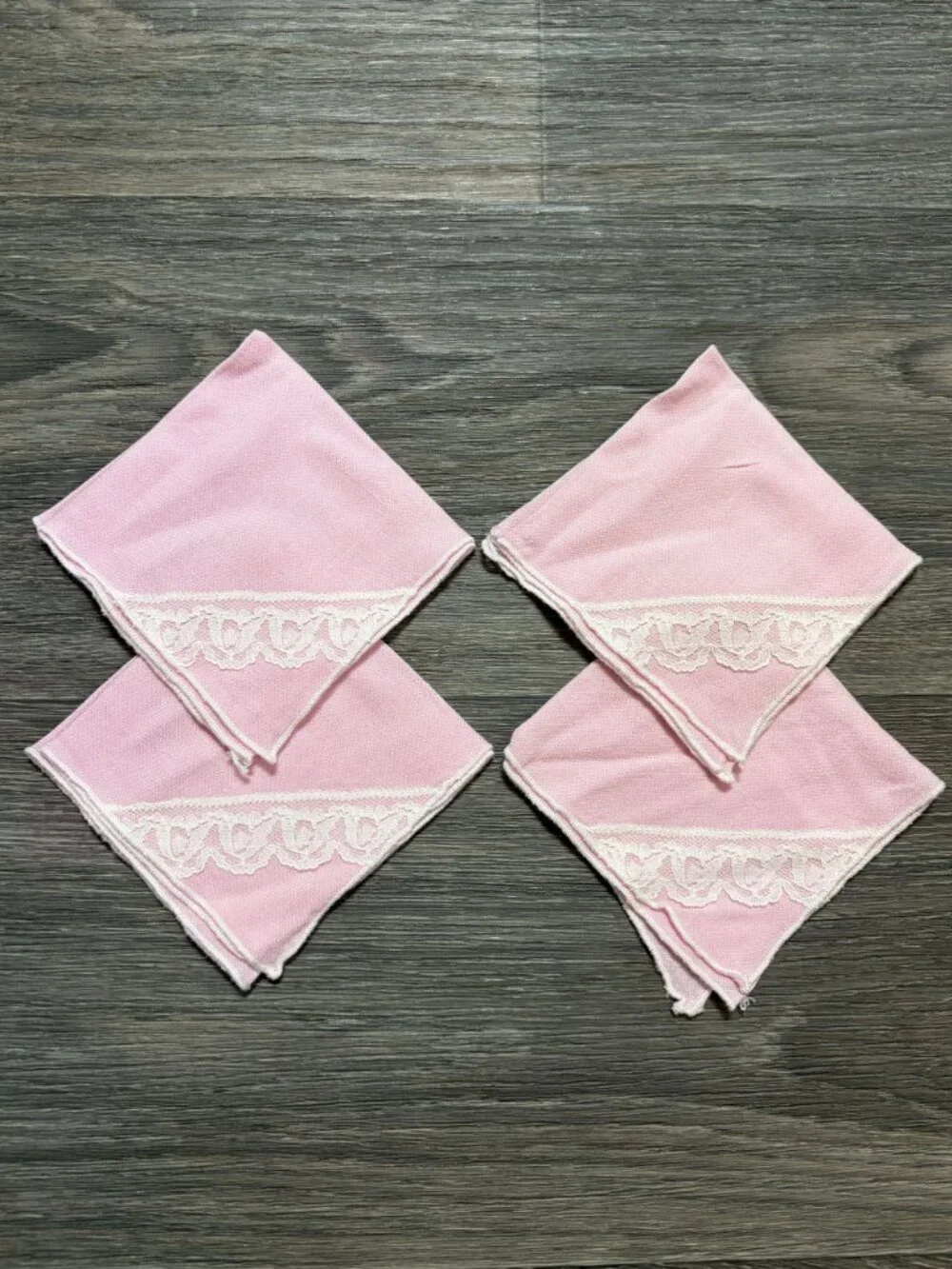 Set 4 Pink Linen Napkins With White Lace Trim Elegant Tea Party Cottagecore